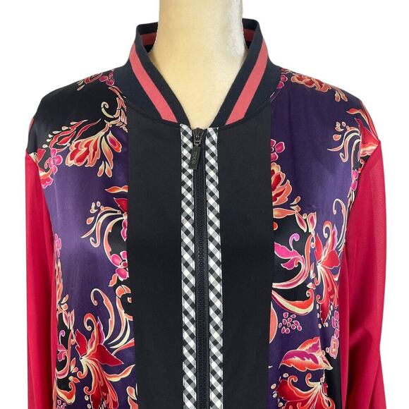 Koos Of Course Silk Floral Boho Bomber Jacket Women’s 1X Maximalism Statement - Picture 3 of 8